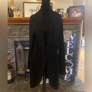 Style & Co. Black Open Longline Cardigan with Ruffle Trim